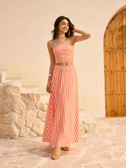 Striped Strapless Top and Maxi Skirt Set