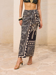 Palm Print Maxi Skirt With Paisley Border