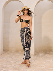 Palm Print Maxi Skirt With Paisley Border