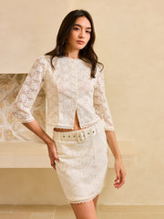Lace Belted Skirt Set