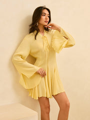 Tie-Front Flared Sleeve Dress