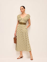 Sweetheart Neck Puff Sleeve Plaid Dress Without Belt