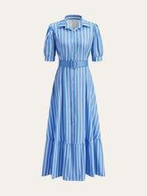 Belted Striped Dress with Puff Sleeves