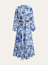 Belted Ruffled Floral Print Maxi Dress