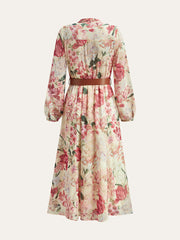 Floral Print Bow Neck Belted Maxi Dress
