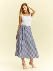 Striped Wrap-Around Midi Skirt