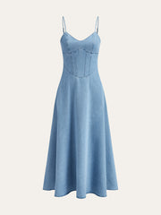 Denim Spaghetti Strap Midi Dress