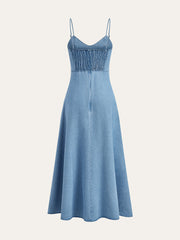 Denim Spaghetti Strap Midi Dress