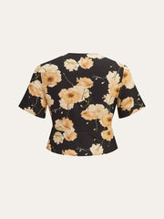 Floral Print Knotted Blouse