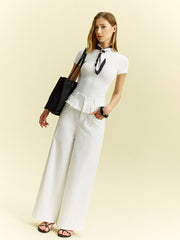Wide-Leg Pants with Ruffle Detail