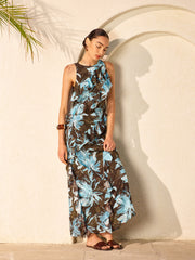 Chiffon Floral Print Sleeveless Dress With Ruffled Detail