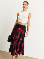 Satin Rose Midi Skirt