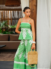 Floral Print Cami Top With Wide-Leg Pants Set