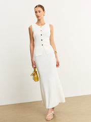 Sleeveless Button-Front Knit Skirt Set