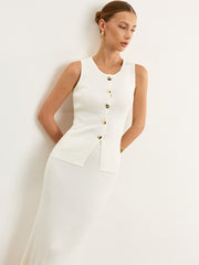 Sleeveless Button-Front Knit Skirt Set