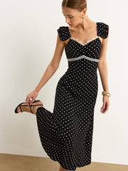 Polka Dot Lace Trim Midi Dress