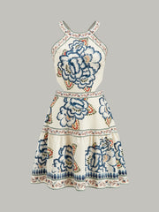 Floral Print Backless Dress