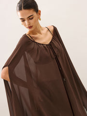 Cape-Style Semi Sheer Chiffon Blouse With Tie Detail