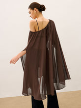 Cape-Style Semi Sheer Chiffon Blouse With Tie Detail