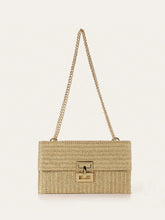Woven Chain Strap Flap Shoulder Bag