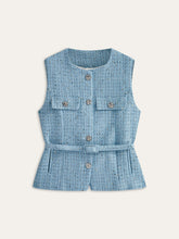 Tweed Sleeveless Belted Vest
