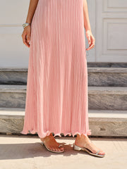 Spaghetti-Strapped Vertical-Pleated Maxi Dress