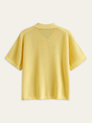 Mesh-Knit Polo-Style Top
