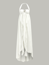 Semi-Sheer Halter Ruffle Backless Maxi Dress
