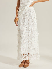 Floral Embroidered Semi-Sheer Lace Skirt