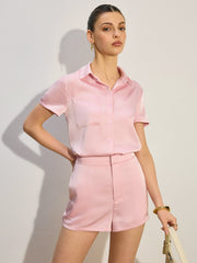 Pocketed Satin Shorts Set