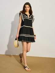 Embroidered Mini Dress with Ruffle Hem