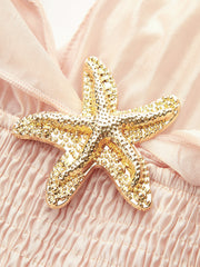 Semi-Sheer Ruffled Metal Decor Waist-Cinching Top