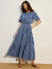 Striped Smocked Waist Tiered Maxi Dress