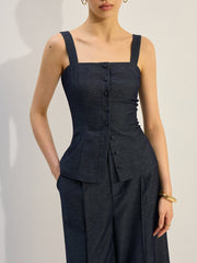 Button-Front Denim Vest Top