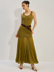 Sleeveless Sheer-Paneled Maxi Dress