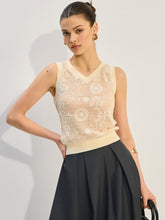 Semi-Sheer Ribbed V-Neck Knit Vest