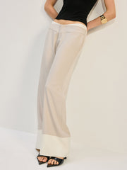 Wide-Leg Low-Waist Pants with Colorblock Hem