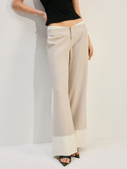 Wide-Leg Low-Waist Pants with Colorblock Hem