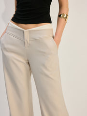 Wide-Leg Low-Waist Pants with Colorblock Hem
