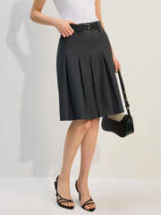 Belted Pleated Skirt
