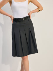 Belted Pleated Skirt