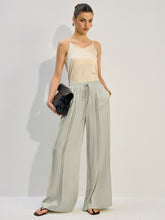 Tencel Rayon Satin Wide-Leg Pants with Pleats