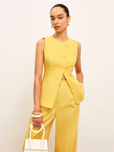 Linen & Cotton Asymmetrical Button Sleeveless Vest