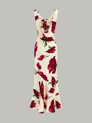 Tie-Back Floral Print Midi Dress