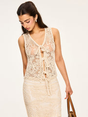 Sheer Crochet Tie-Front Cardigan