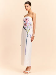 Strapless Floral Print Maxi Dress