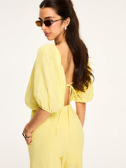 Puff-Sleeve Back-Tie Blouse