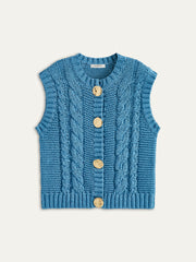 Cable-Knit Sleeveless Buttoned Vest