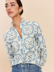 Semi-Sheer Embroidered Button-Down Shirt