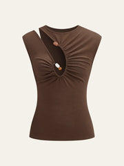 Asymmetrical Ruched Top With Button Detail